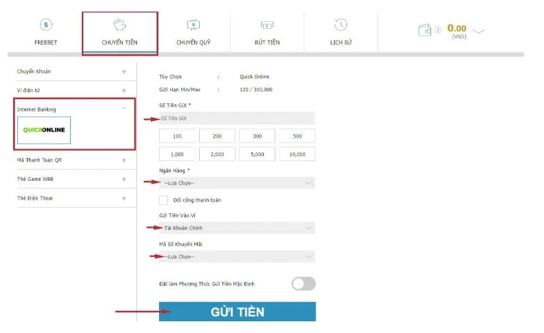 gửi tiền w88 qua Quick Online