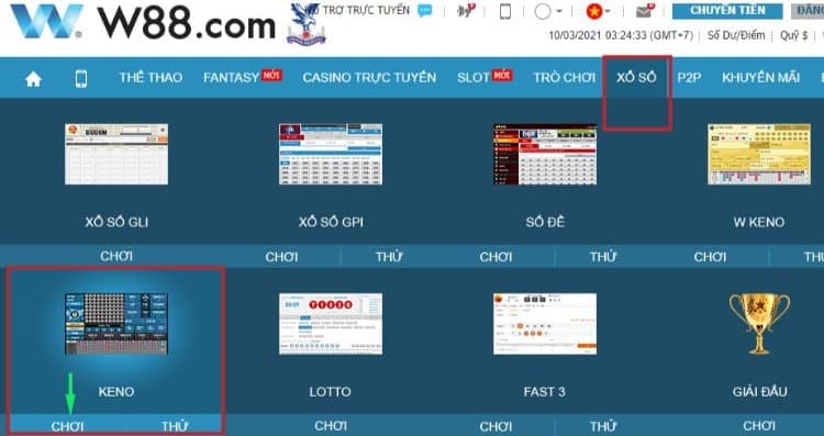 truy cập Keno W88